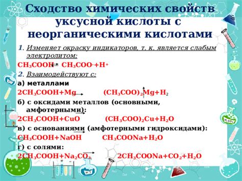 Изменение свойств металлов под воздействием уксусной кислоты