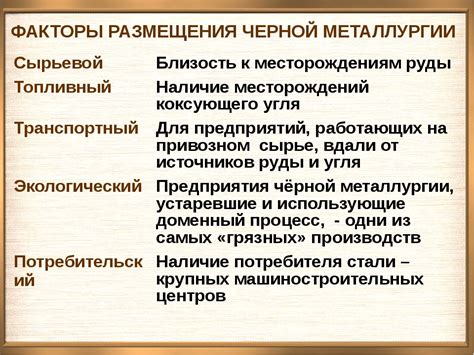 Таблица с районами размещения цветных металлов