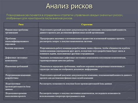 Анализ возможных рисков и способы их минимизации