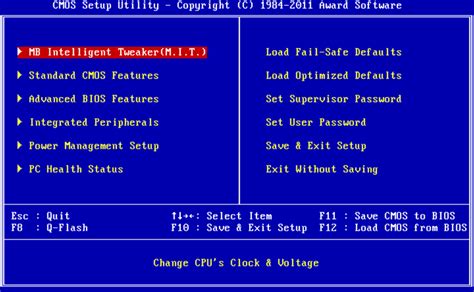 Интерфейс BIOS: cmos setup utility