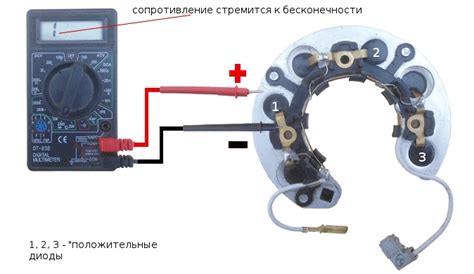 Используем мультиметр для оценки работоспособности диодов на генераторе