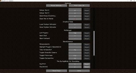 Настройка управления и клавиш в Minecraft