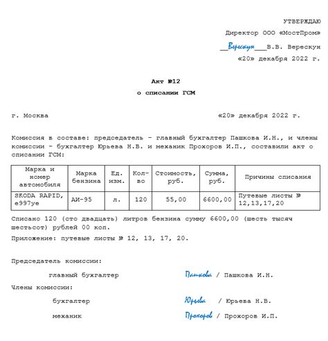 Обязательные документы для списания бензина