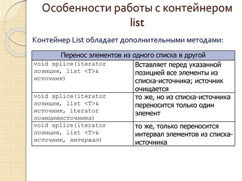 Особенности работы с list