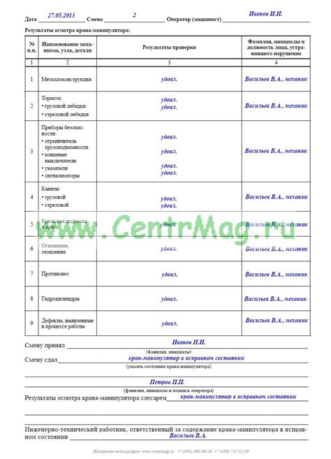 Оформление вахтенного журнала крановщика