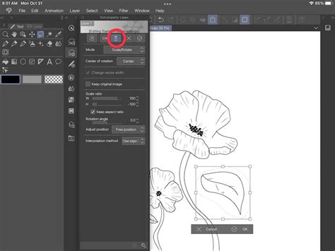 Поворот и изменение размера объектов с разной скоростью в Clip Studio Paint