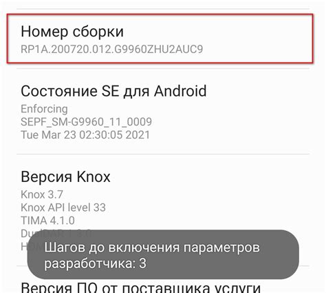 После успешного ввода вы увидите сообщение о том, что режим разработчика активирован