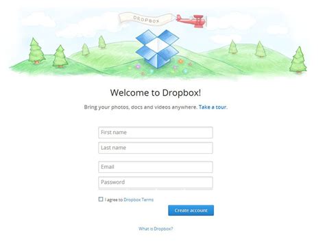 Регистрация в Dropbox для PocketBook