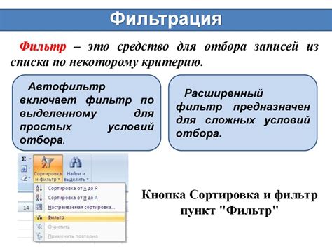 Сортировка и фильтрация данных