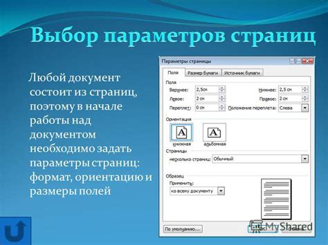 Шаг 3: Выбор нужных параметров страницы